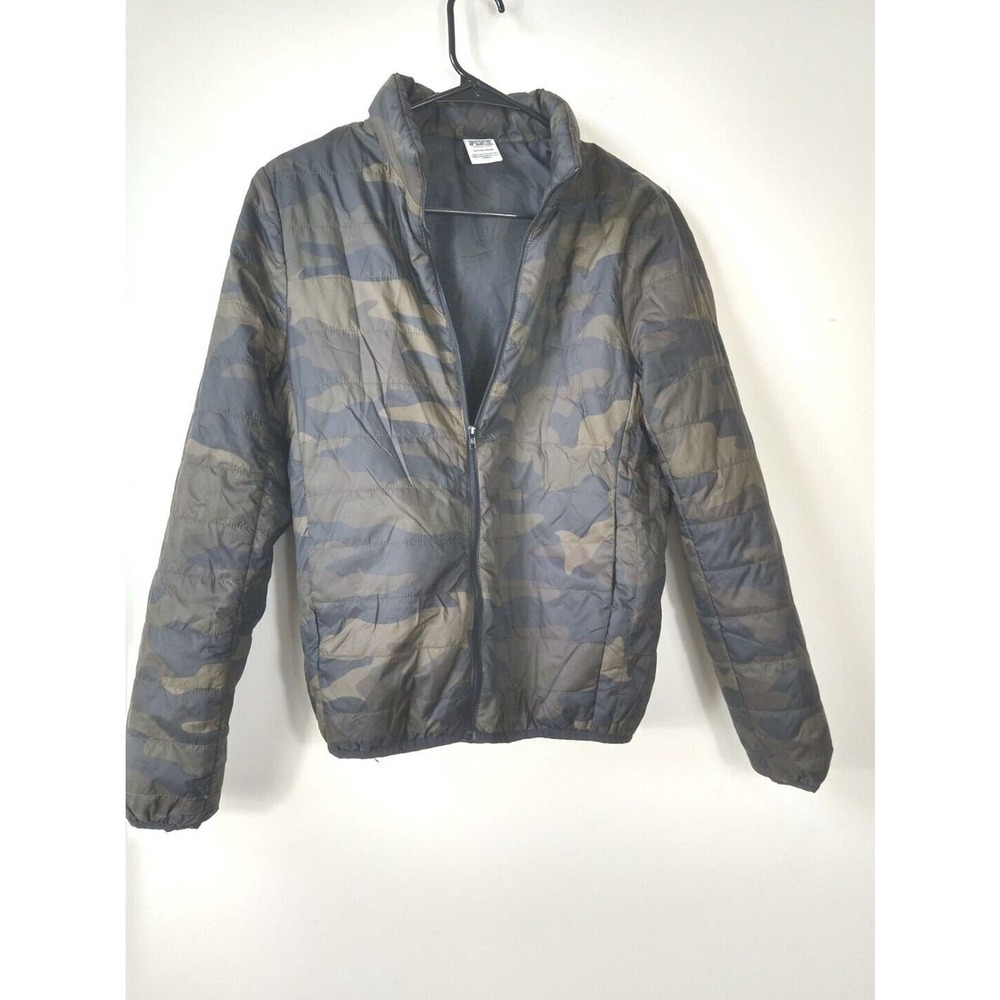 pink victoria's Secret Camo Long Sleeve Light Puffer Jacket Sz Small